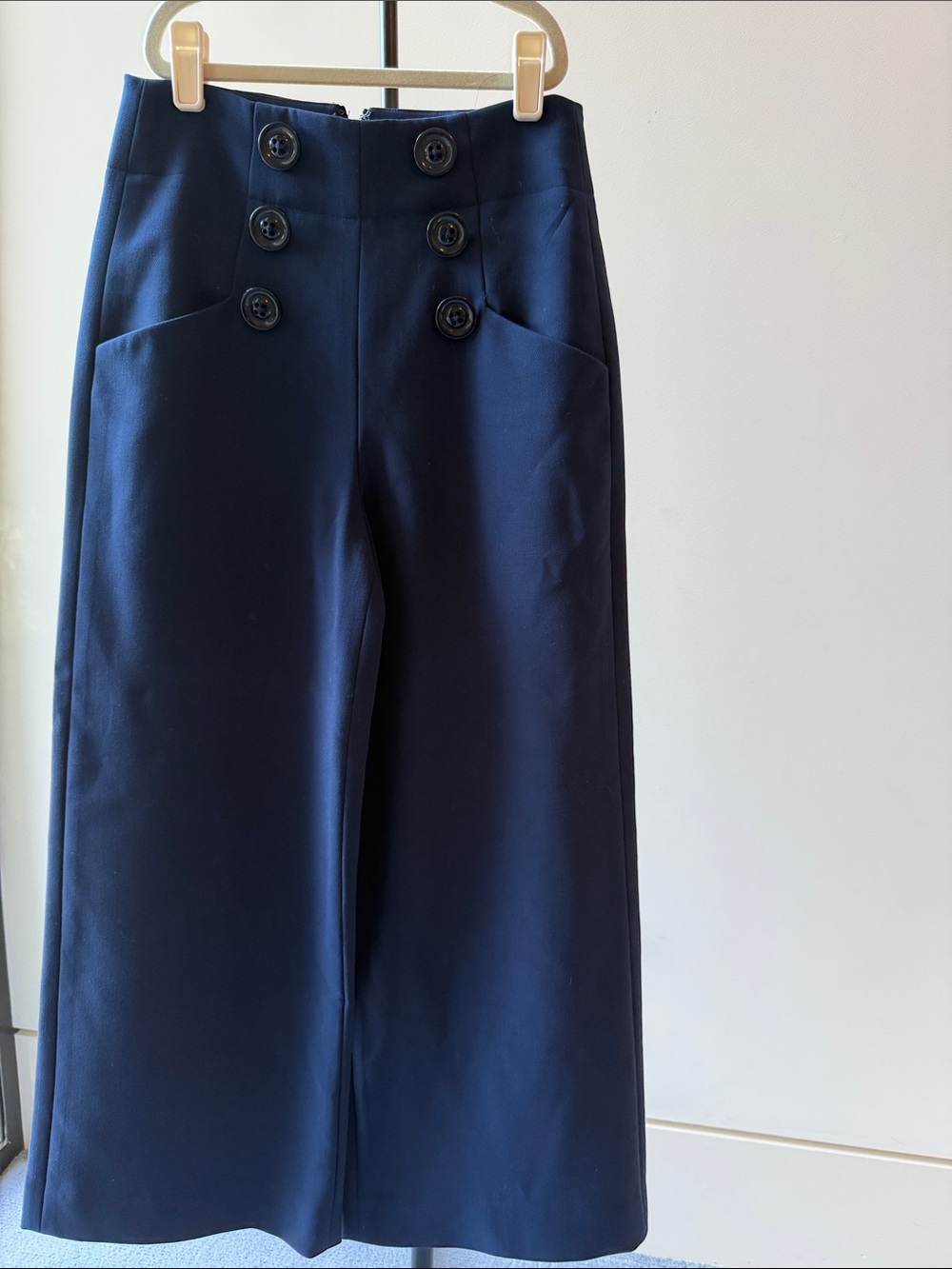 Alice + Olivia Navy High-Rise Cropped Sailor Wide-Leg Pants